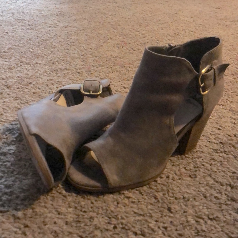 Beige Fergalicious by Fergie open toed high heels.